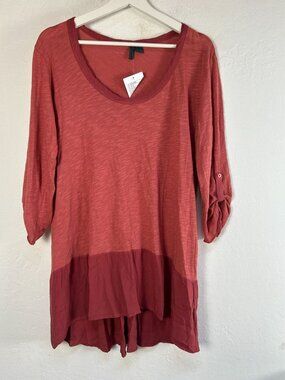 Left Of Center Womens Red High-Low Tunic Top Size Large 3/4 Roll-Tab Sleeves Lig